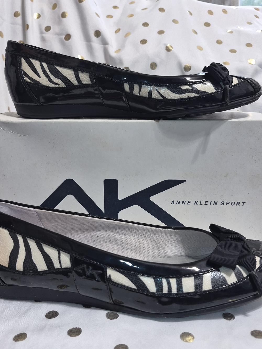 Anne Klein Black and White Zebra Patent Ballet Flats